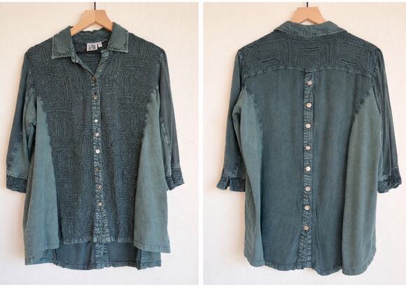 Parsley & Sage Tops - Parsley & Sage Women’s Olive Green Tunic Size 1XL Embroidered Lagenlook Art Wear